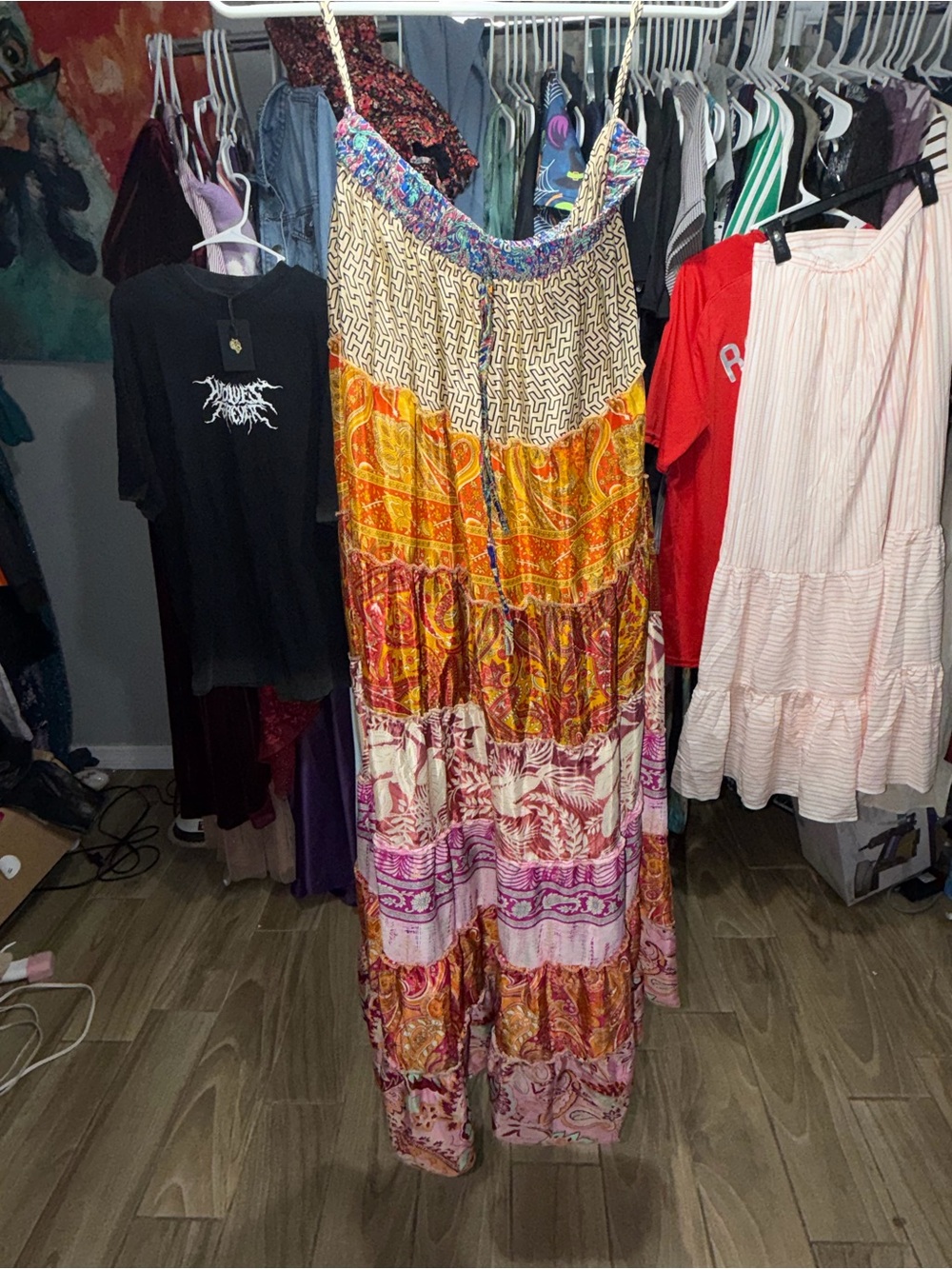 Boho Tiered Maxi Skirt in Multicolor Patchwork